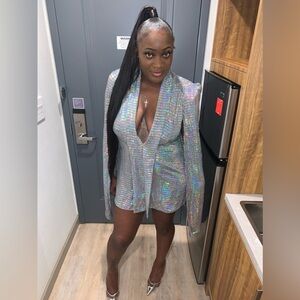 Holographic Sequin Cape Dress